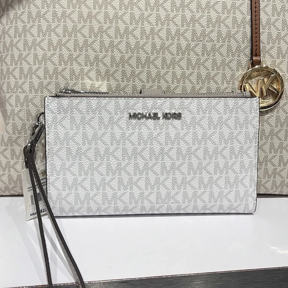 MICHAEL KORS LARGE DOUBLE ZIP WRISTLET PHONEHOLDER WALLET CLUTCH BRIGHT WHITE